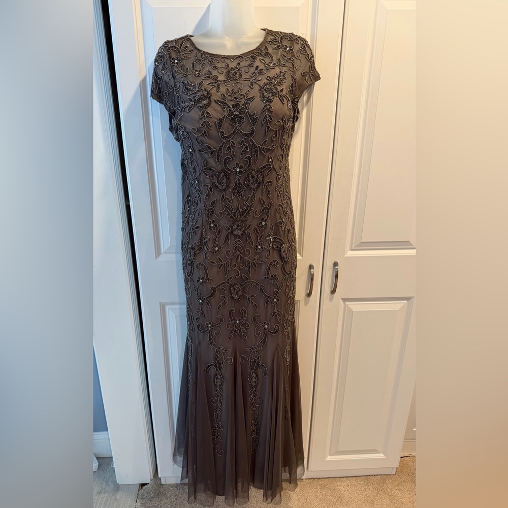 Adrianna Papell Beaded Sheer Overlay Gown 8